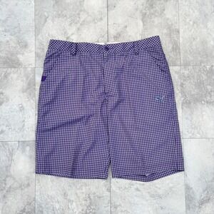 Puma Golf Shorts Mens 36 Purple Grey Houndstooth Sportlifestyle Plaid Flat Front